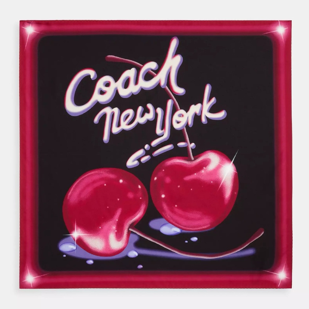 NWT 🍒 Coach Airbrush Cherry Print Silk Bandana / Scarf